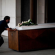 A worker pushes the coffin of Francia Nelly, from Ecuador, who died of complications related to covid-19, in Queens on June 5, 2020 in New York City.
